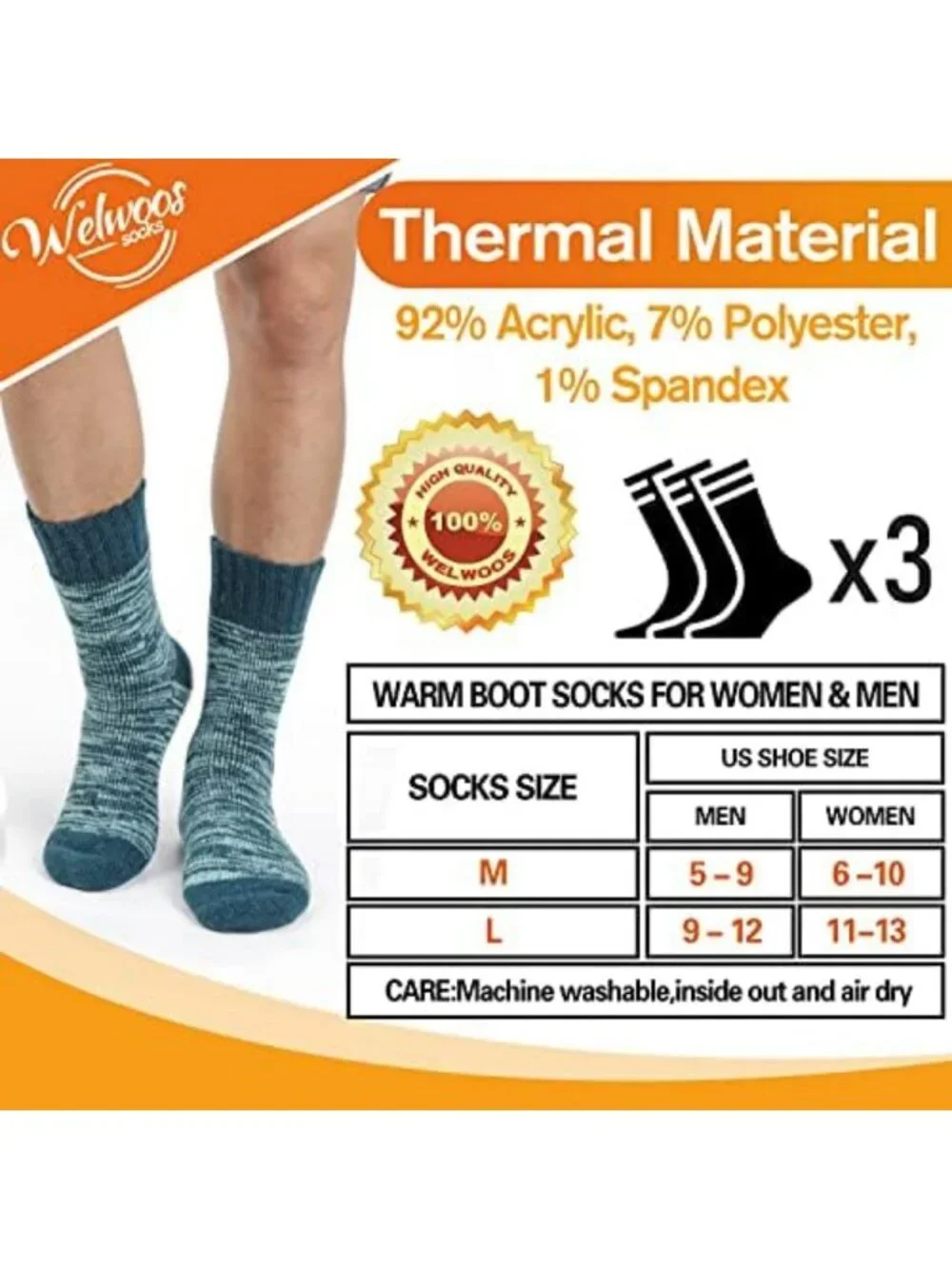 Cozy Thermal Socks for Winter | 3 Pairs Thick Insulated Boot Socks for Cold